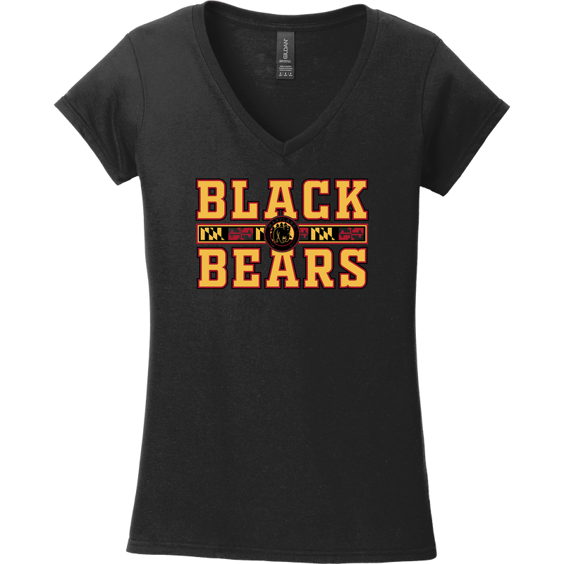 MD Jr. Black Bears Softstyle Ladies Fit V-Neck T-Shirt